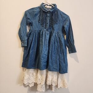 Chasing Fireflies Denim High-Low Dress with Lace Underlay Girls Sz 7